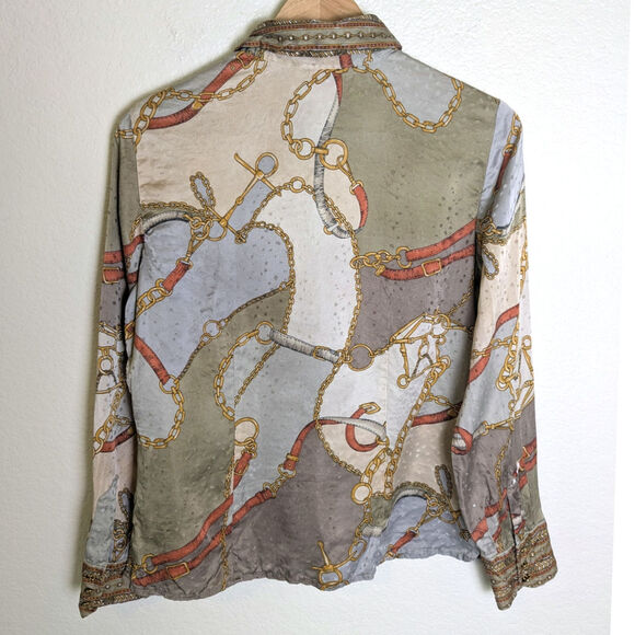 Talbots Petites Pure Silk Gold Button Up Blouse Women Size 4 Equestrian Chain - Picture 2 of 12